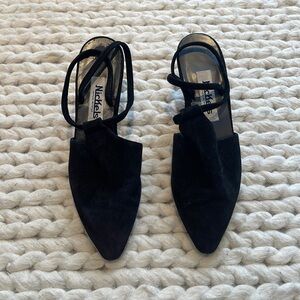 NICKELS SUEDE POINTED TOE KITTEN STRAPPY HEEL SIZE 6.5
